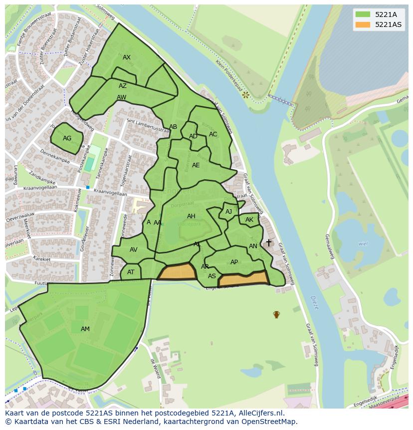 Afbeelding van het postcodegebied 5221 AS op de kaart.
