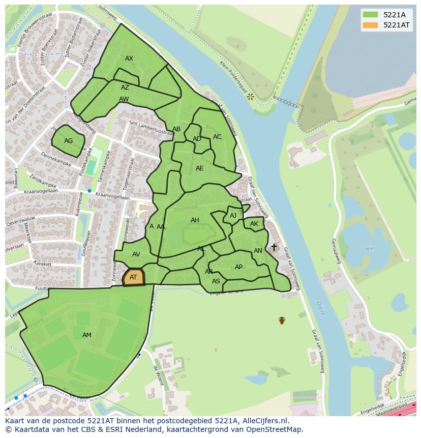 Afbeelding van het postcodegebied 5221 AT op de kaart.