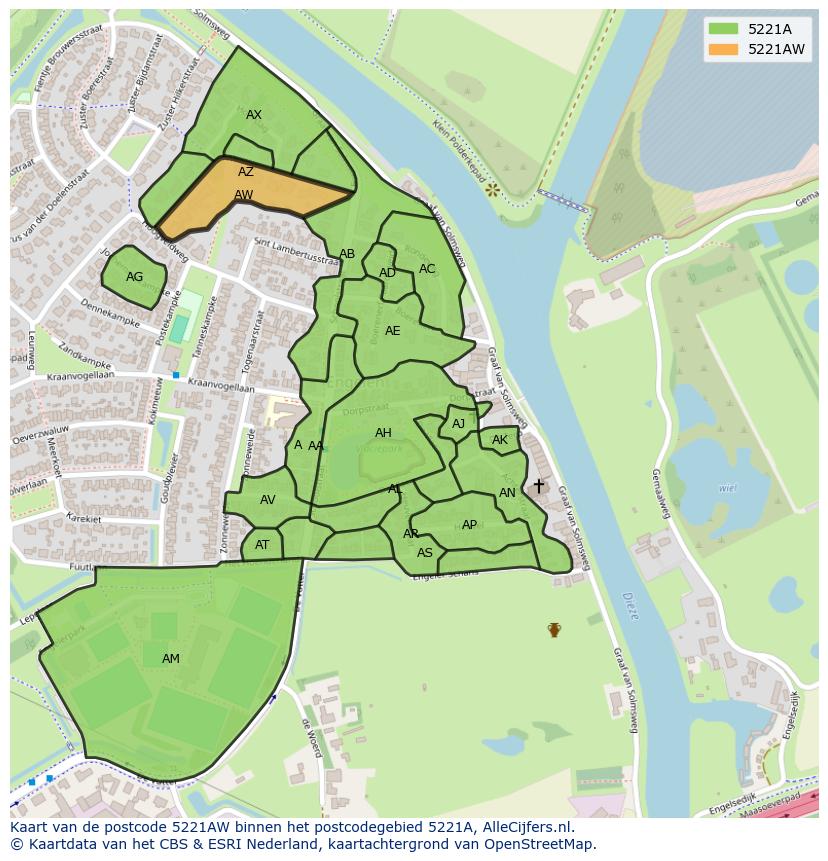 Afbeelding van het postcodegebied 5221 AW op de kaart.