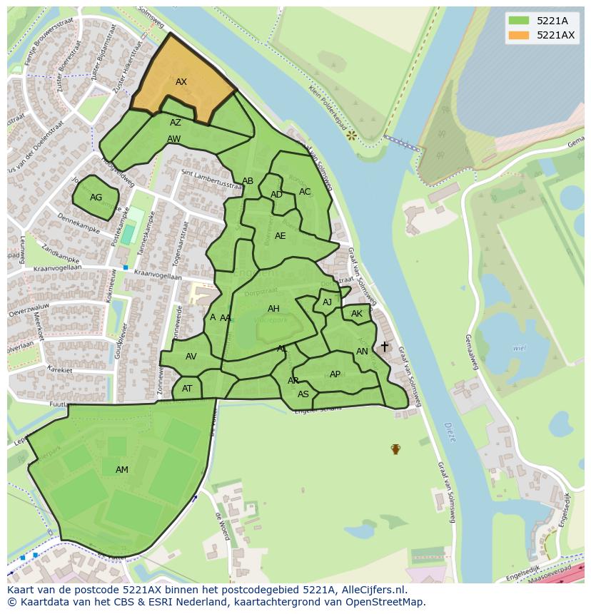 Afbeelding van het postcodegebied 5221 AX op de kaart.