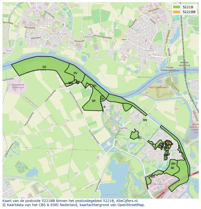 Afbeelding van het postcodegebied 5221 BB op de kaart.