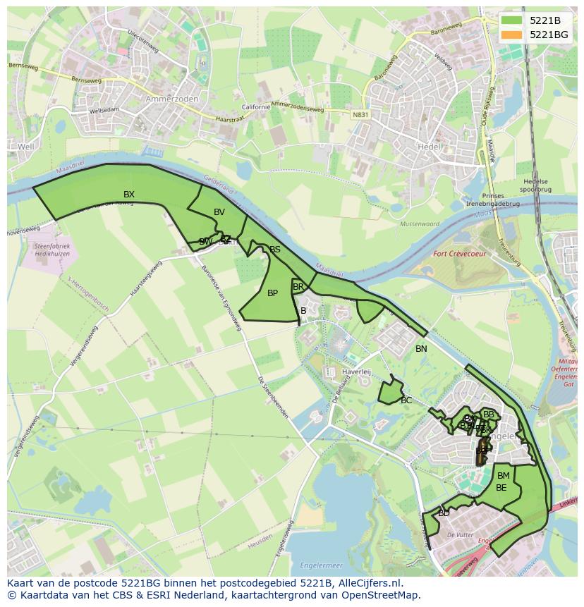 Afbeelding van het postcodegebied 5221 BG op de kaart.