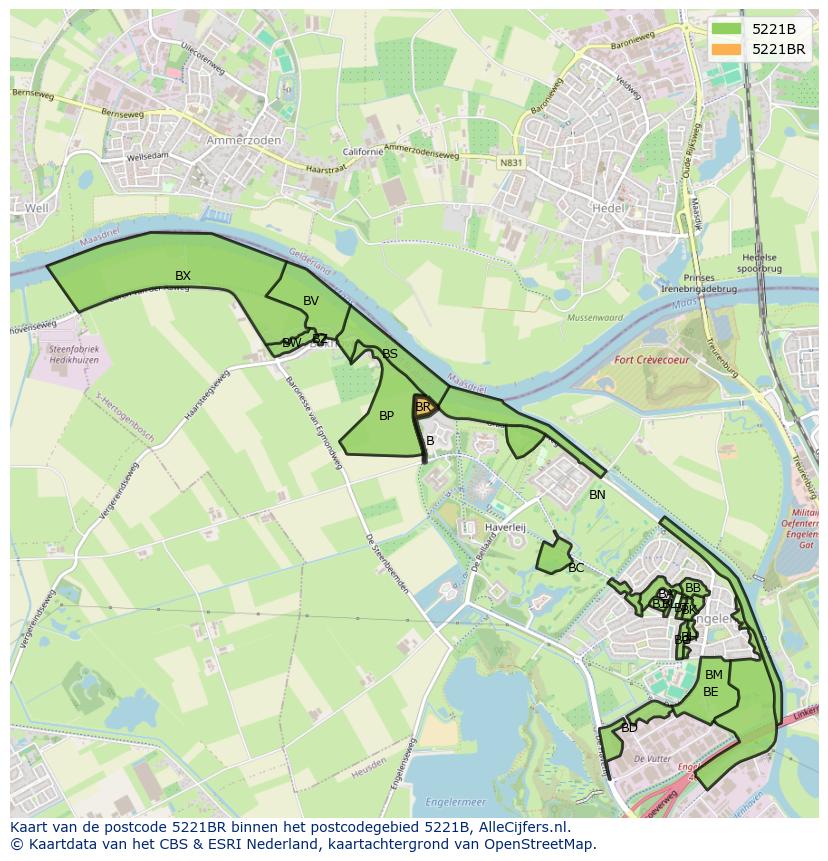 Afbeelding van het postcodegebied 5221 BR op de kaart.