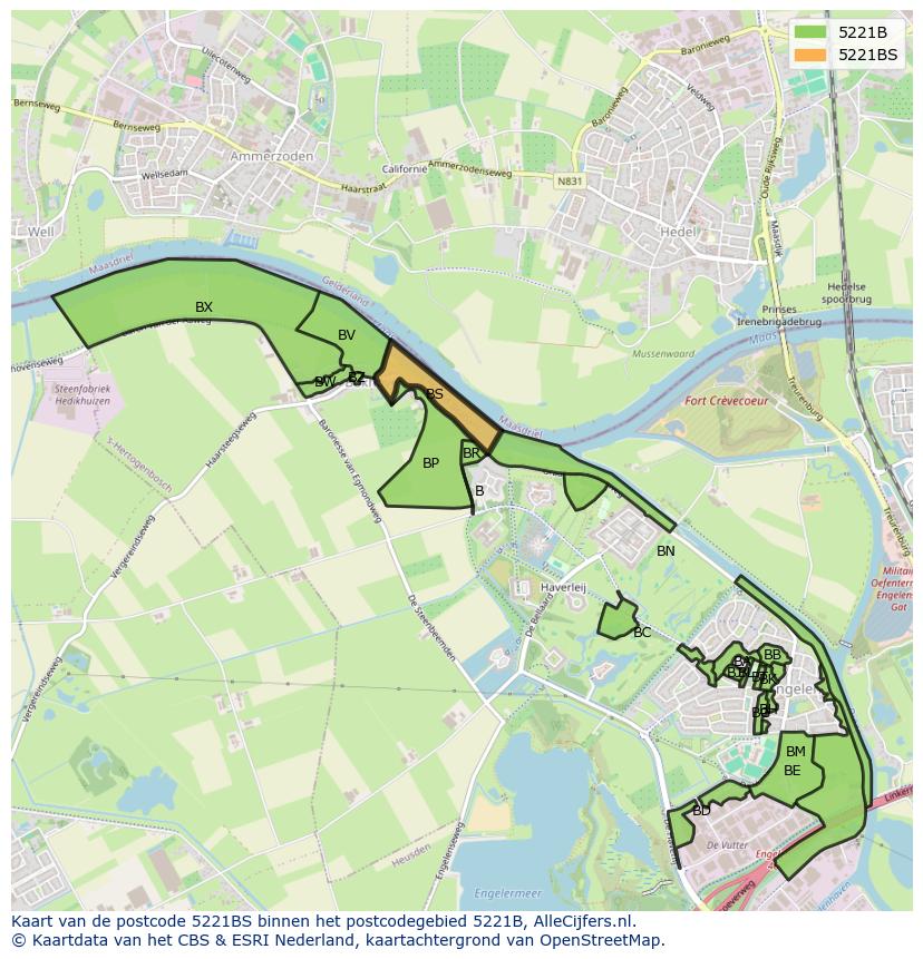 Afbeelding van het postcodegebied 5221 BS op de kaart.