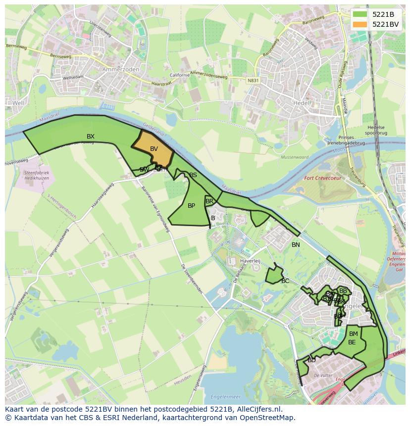 Afbeelding van het postcodegebied 5221 BV op de kaart.