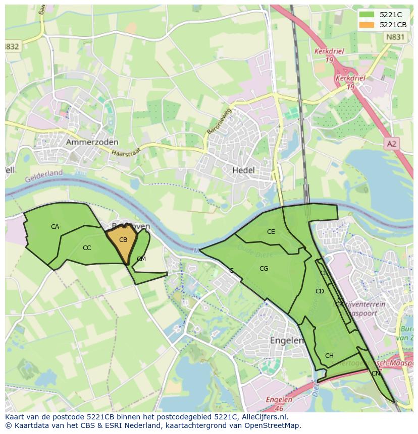 Afbeelding van het postcodegebied 5221 CB op de kaart.