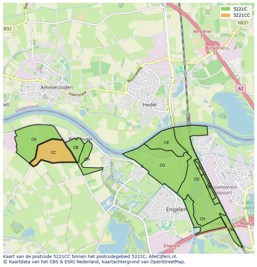 Afbeelding van het postcodegebied 5221 CC op de kaart.