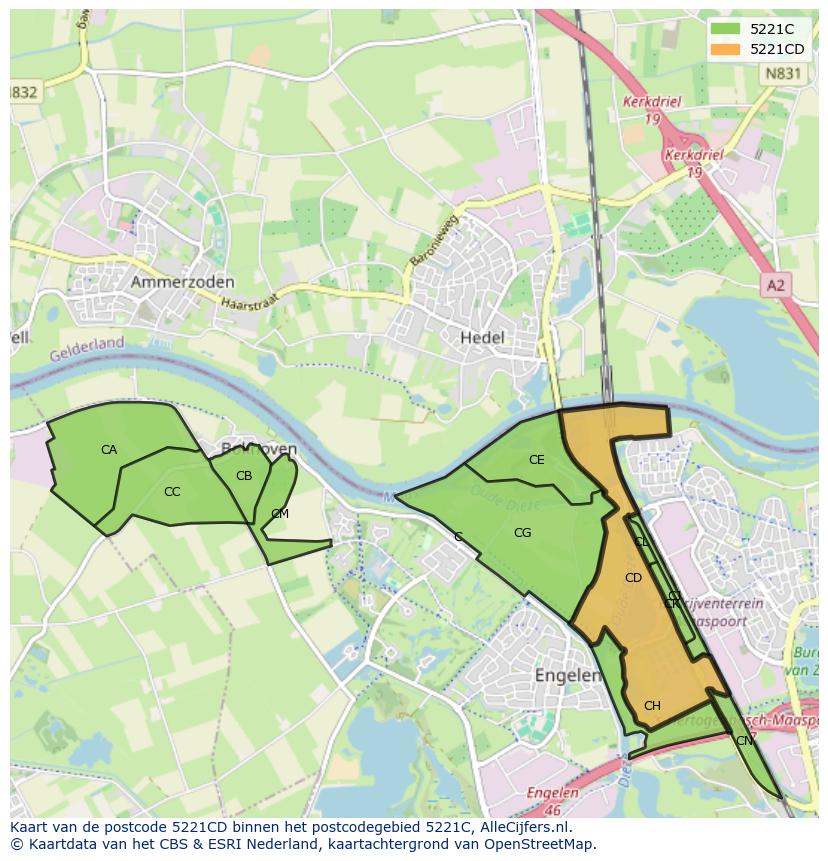 Afbeelding van het postcodegebied 5221 CD op de kaart.