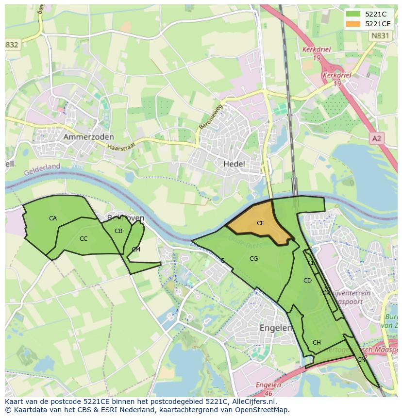 Afbeelding van het postcodegebied 5221 CE op de kaart.