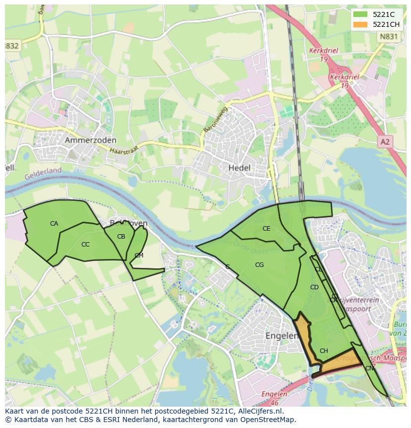 Afbeelding van het postcodegebied 5221 CH op de kaart.
