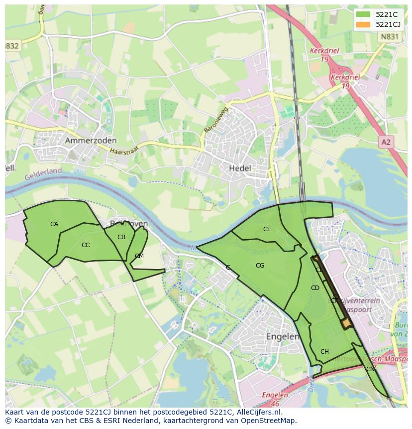 Afbeelding van het postcodegebied 5221 CJ op de kaart.