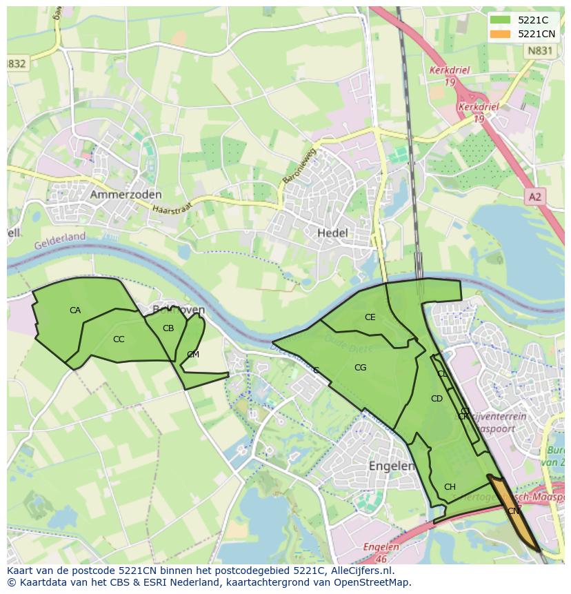 Afbeelding van het postcodegebied 5221 CN op de kaart.