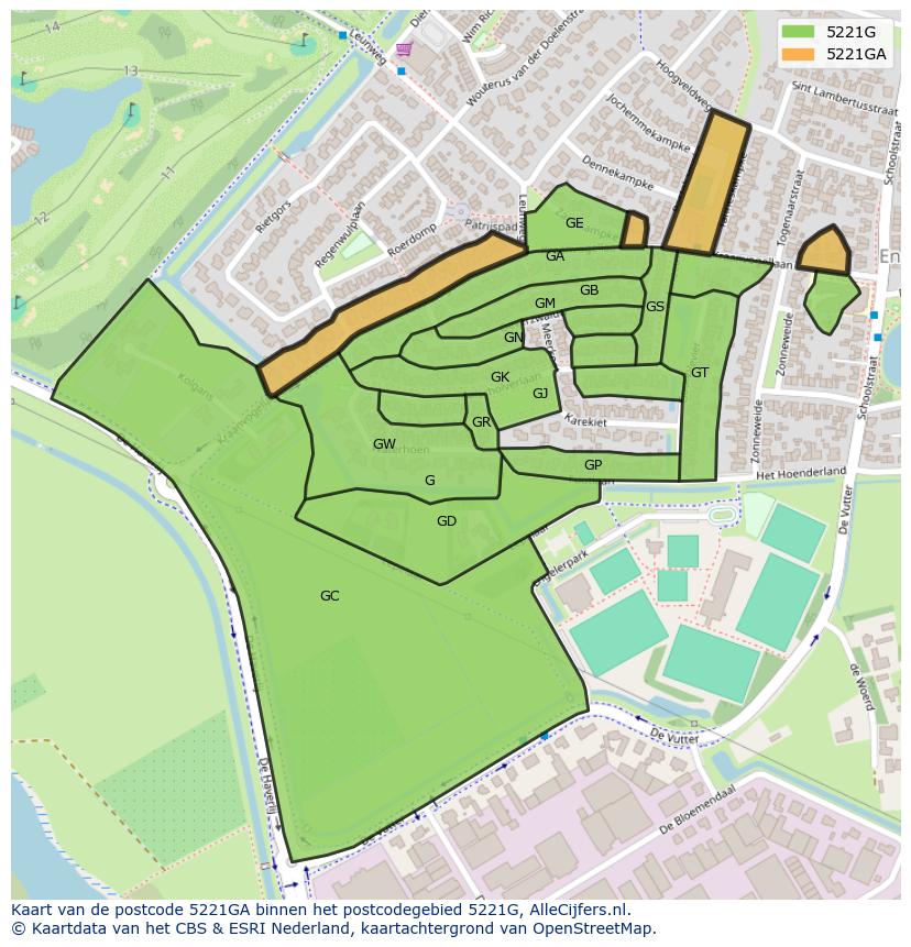 Afbeelding van het postcodegebied 5221 GA op de kaart.