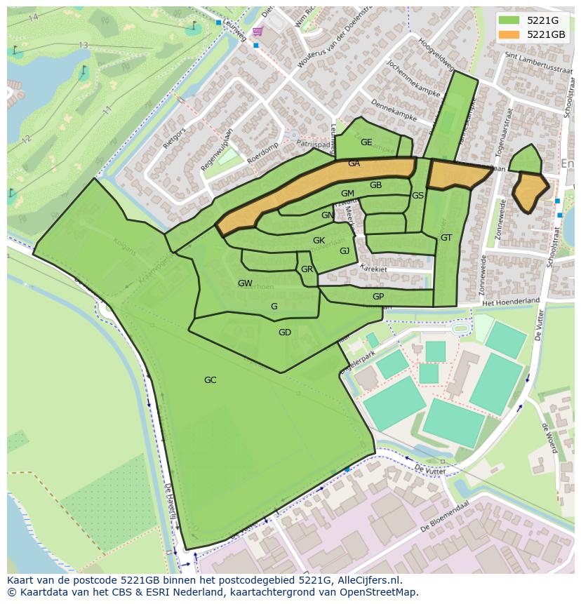 Afbeelding van het postcodegebied 5221 GB op de kaart.