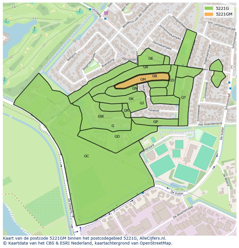Afbeelding van het postcodegebied 5221 GM op de kaart.