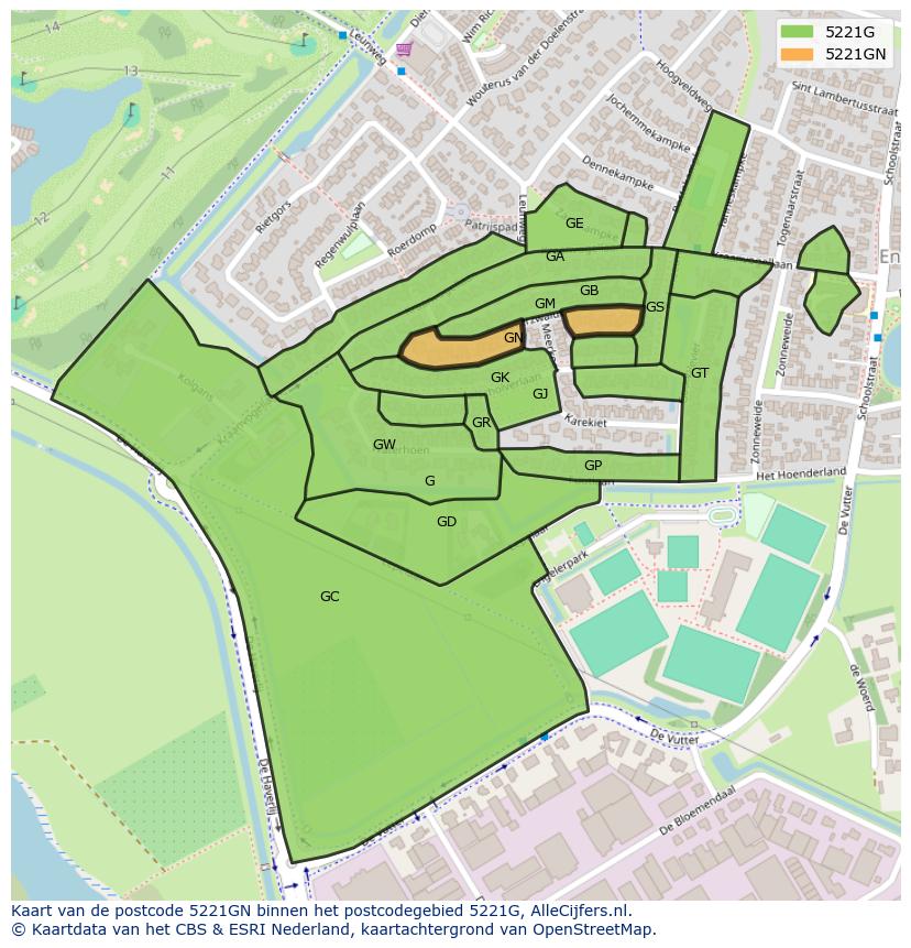 Afbeelding van het postcodegebied 5221 GN op de kaart.