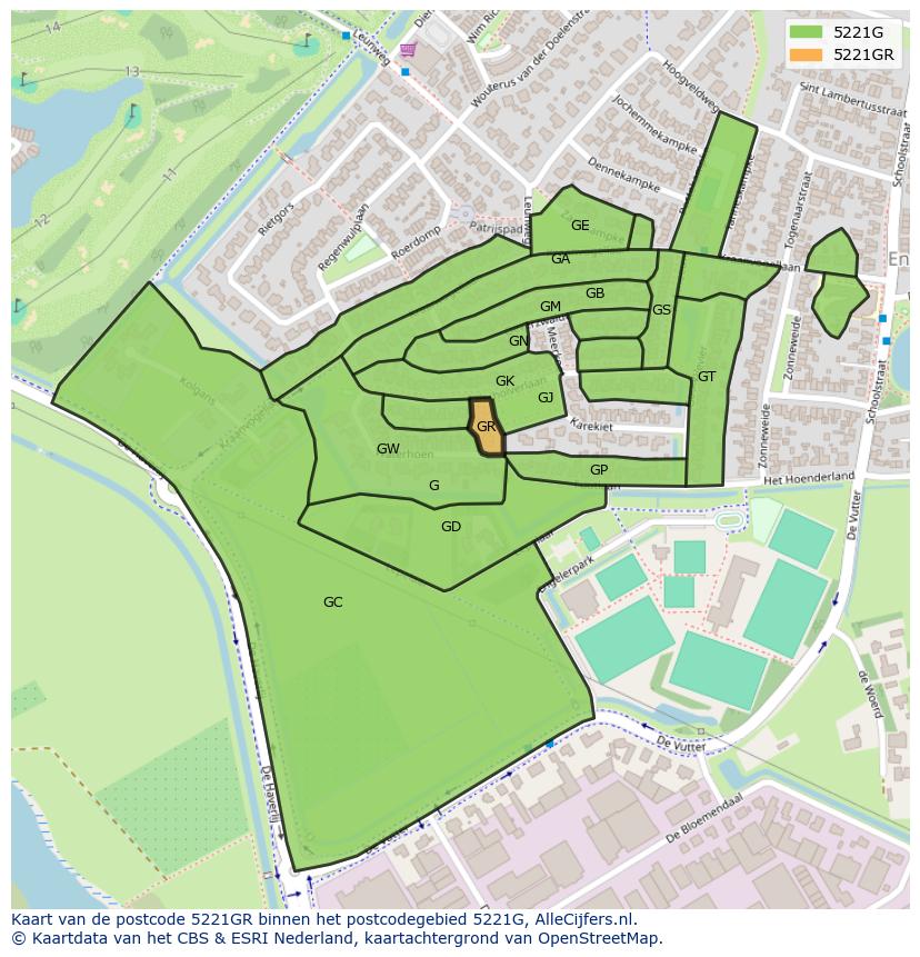 Afbeelding van het postcodegebied 5221 GR op de kaart.