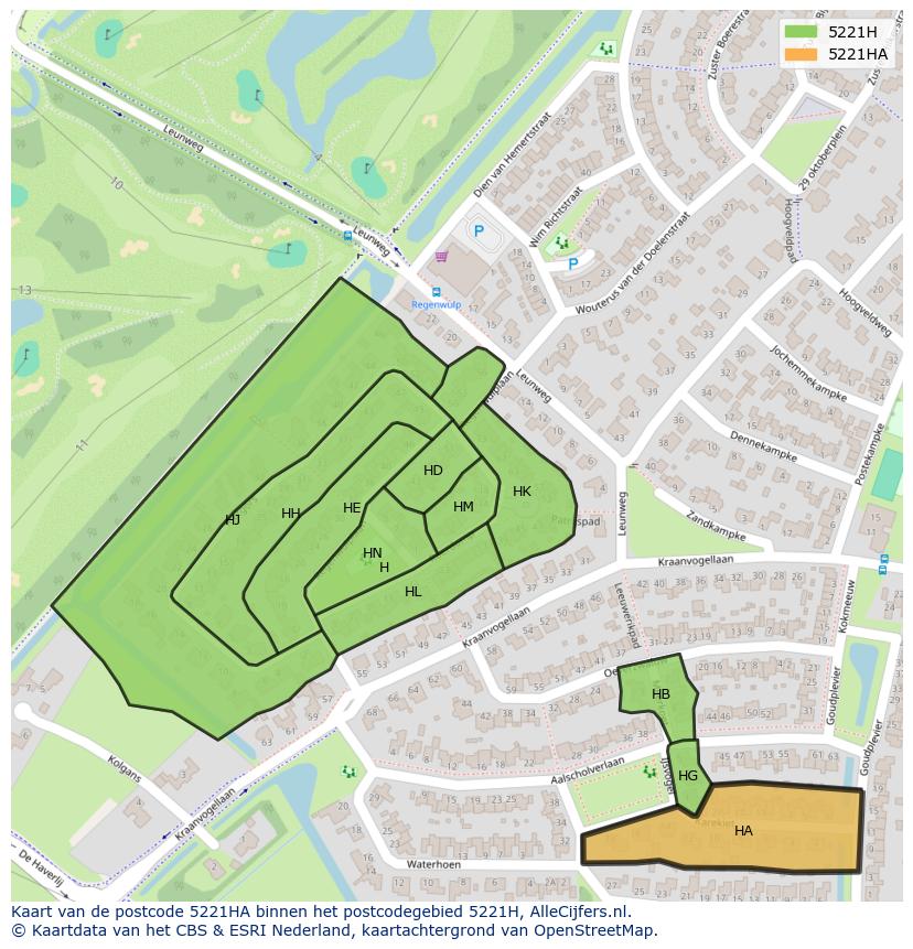 Afbeelding van het postcodegebied 5221 HA op de kaart.