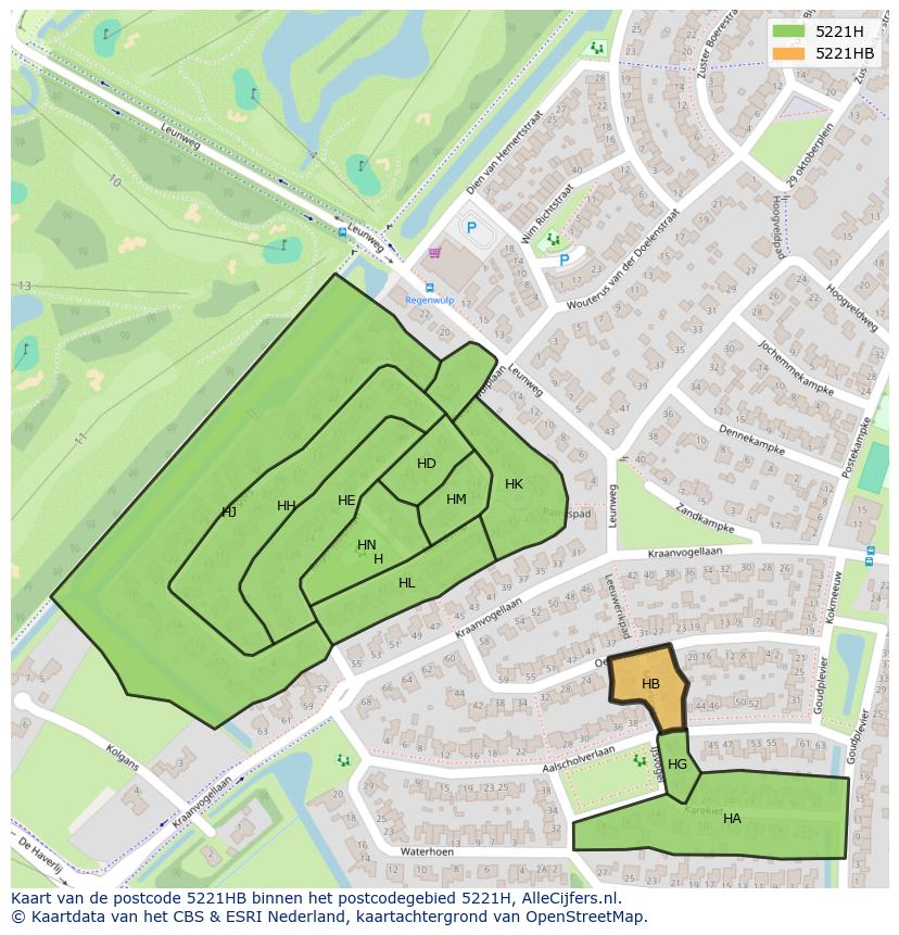 Afbeelding van het postcodegebied 5221 HB op de kaart.