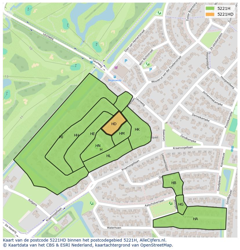 Afbeelding van het postcodegebied 5221 HD op de kaart.