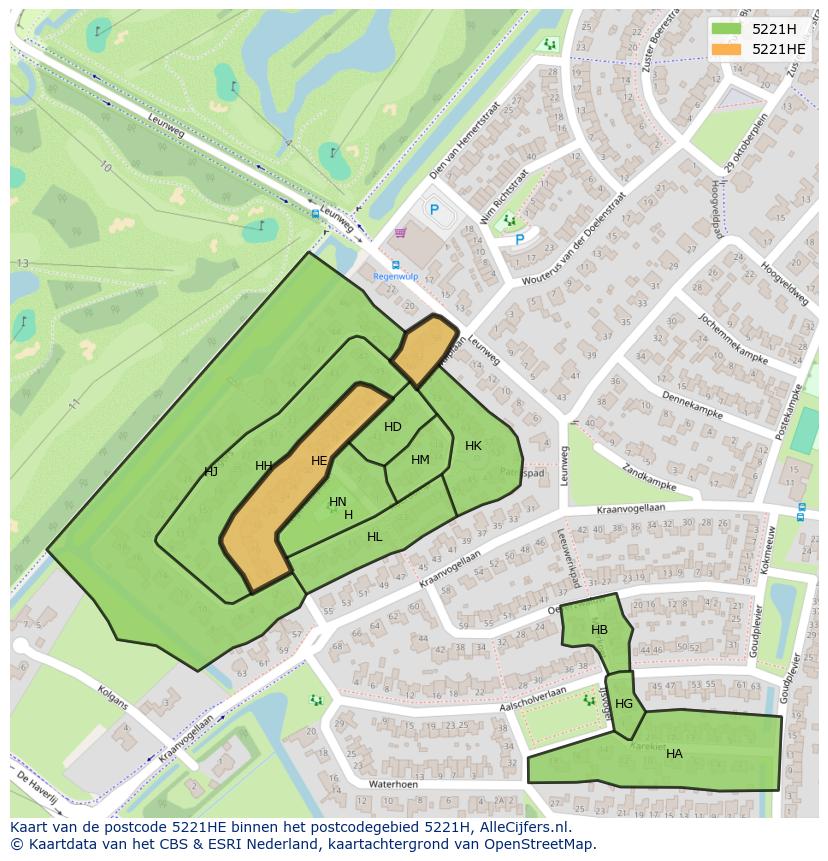 Afbeelding van het postcodegebied 5221 HE op de kaart.