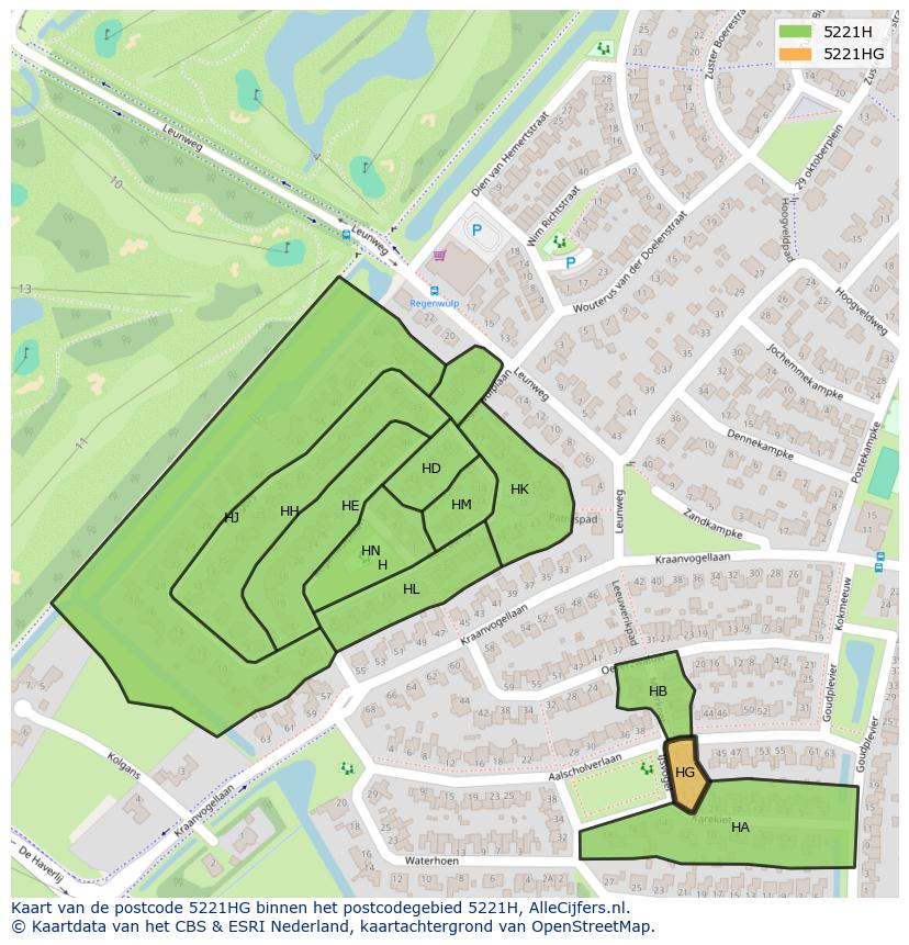 Afbeelding van het postcodegebied 5221 HG op de kaart.