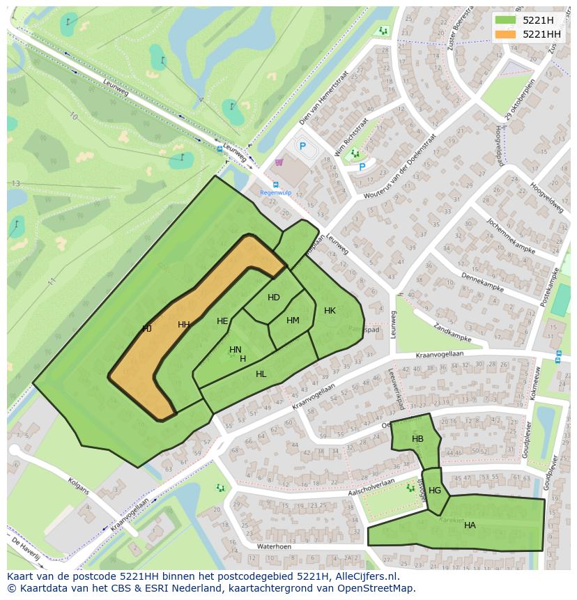 Afbeelding van het postcodegebied 5221 HH op de kaart.