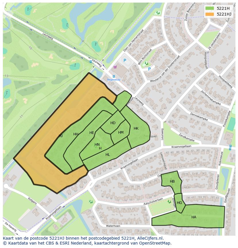 Afbeelding van het postcodegebied 5221 HJ op de kaart.