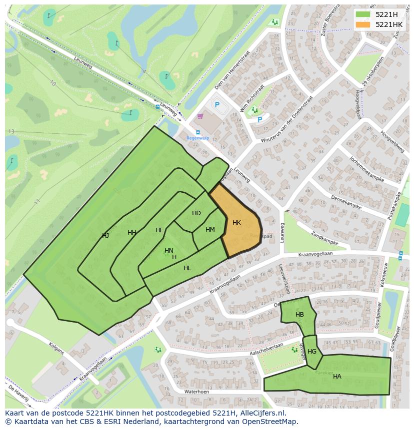 Afbeelding van het postcodegebied 5221 HK op de kaart.