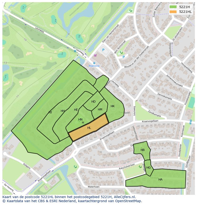 Afbeelding van het postcodegebied 5221 HL op de kaart.
