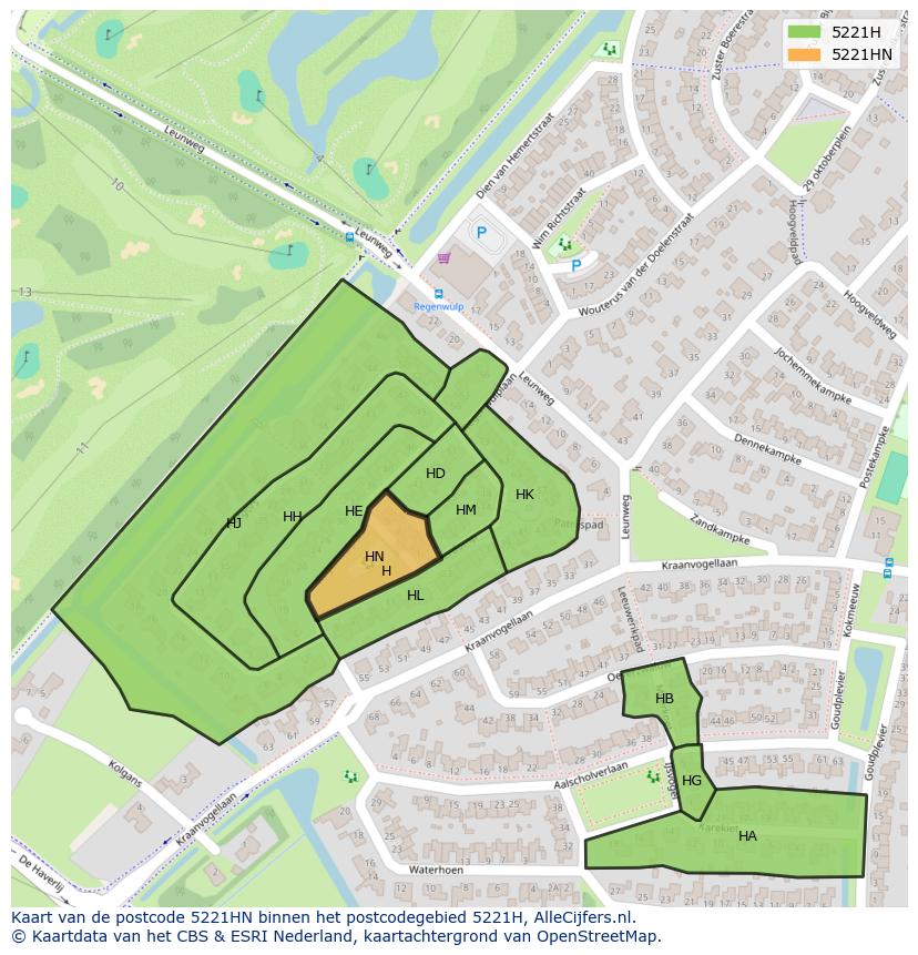 Afbeelding van het postcodegebied 5221 HN op de kaart.