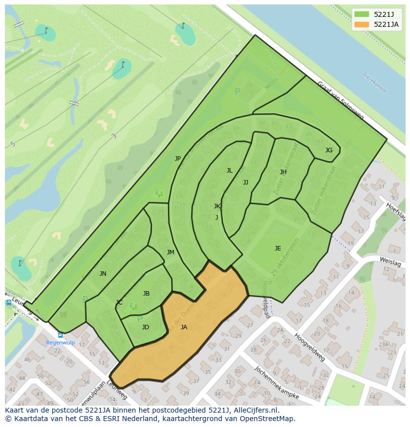 Afbeelding van het postcodegebied 5221 JA op de kaart.