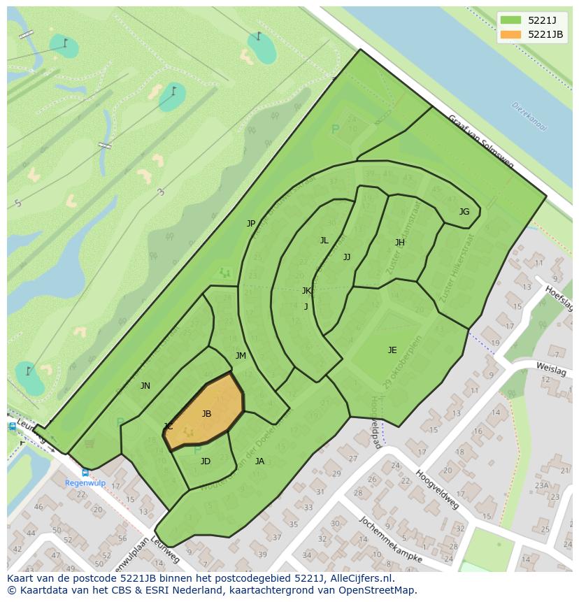 Afbeelding van het postcodegebied 5221 JB op de kaart.