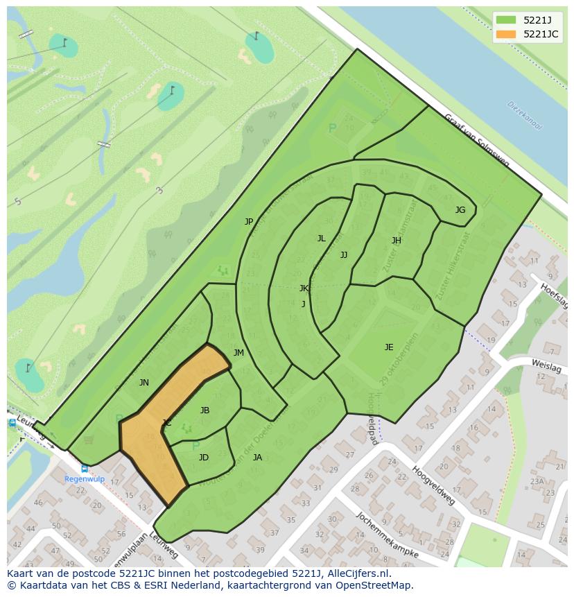 Afbeelding van het postcodegebied 5221 JC op de kaart.