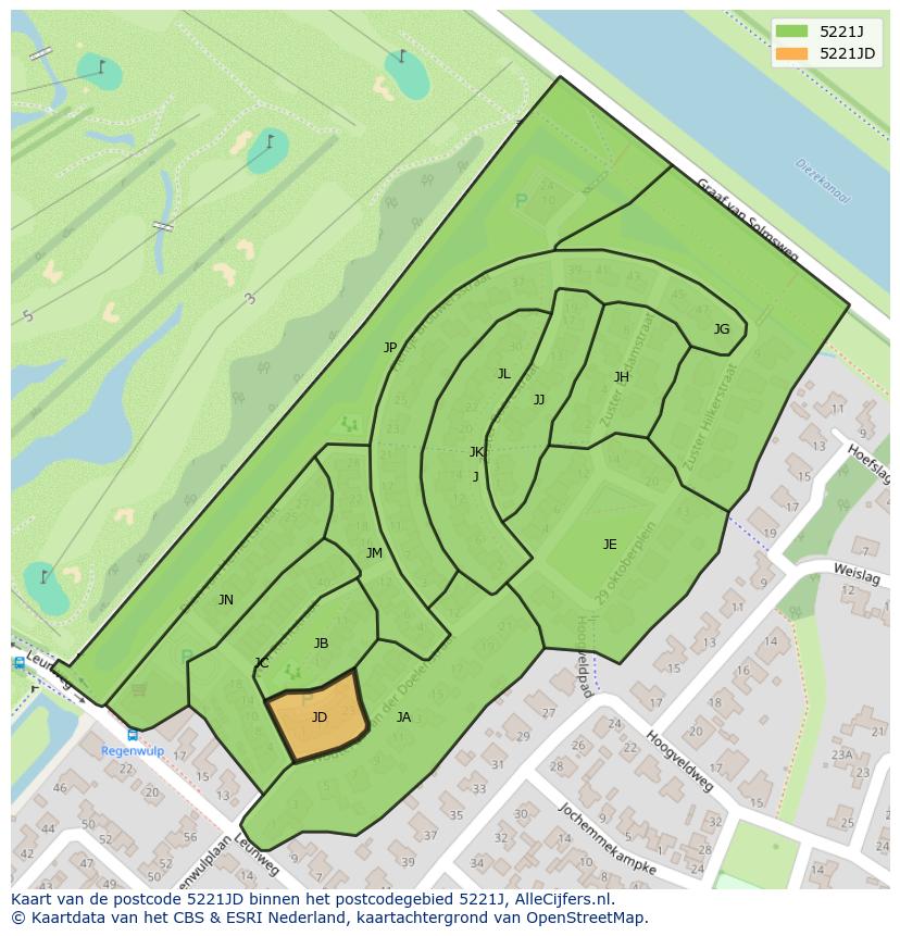 Afbeelding van het postcodegebied 5221 JD op de kaart.