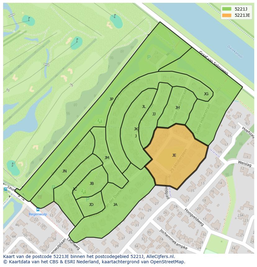 Afbeelding van het postcodegebied 5221 JE op de kaart.