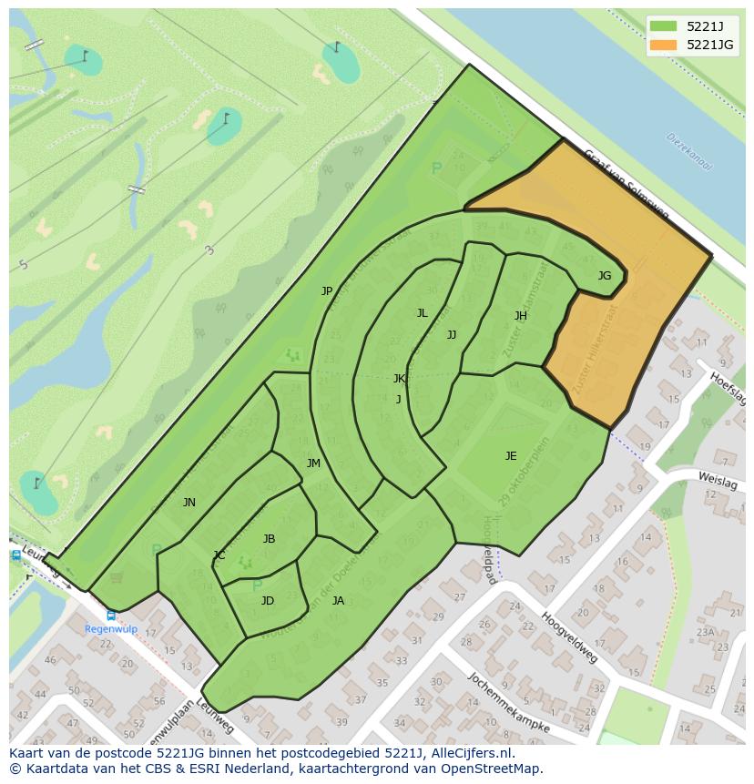 Afbeelding van het postcodegebied 5221 JG op de kaart.