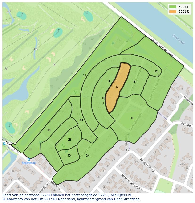 Afbeelding van het postcodegebied 5221 JJ op de kaart.