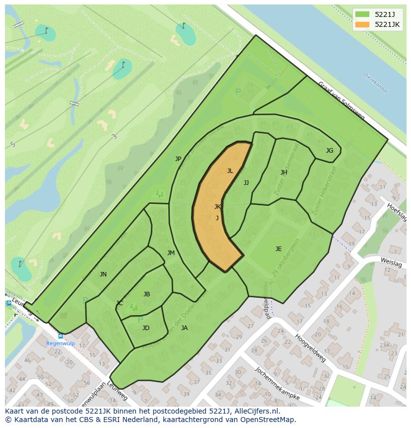 Afbeelding van het postcodegebied 5221 JK op de kaart.
