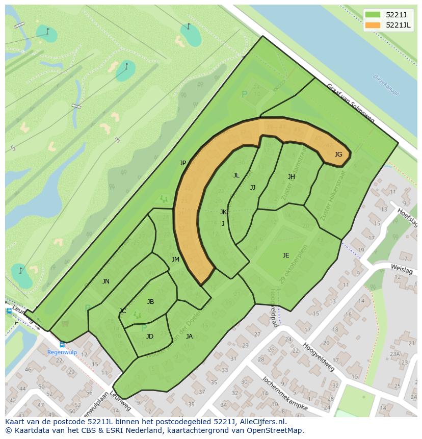 Afbeelding van het postcodegebied 5221 JL op de kaart.