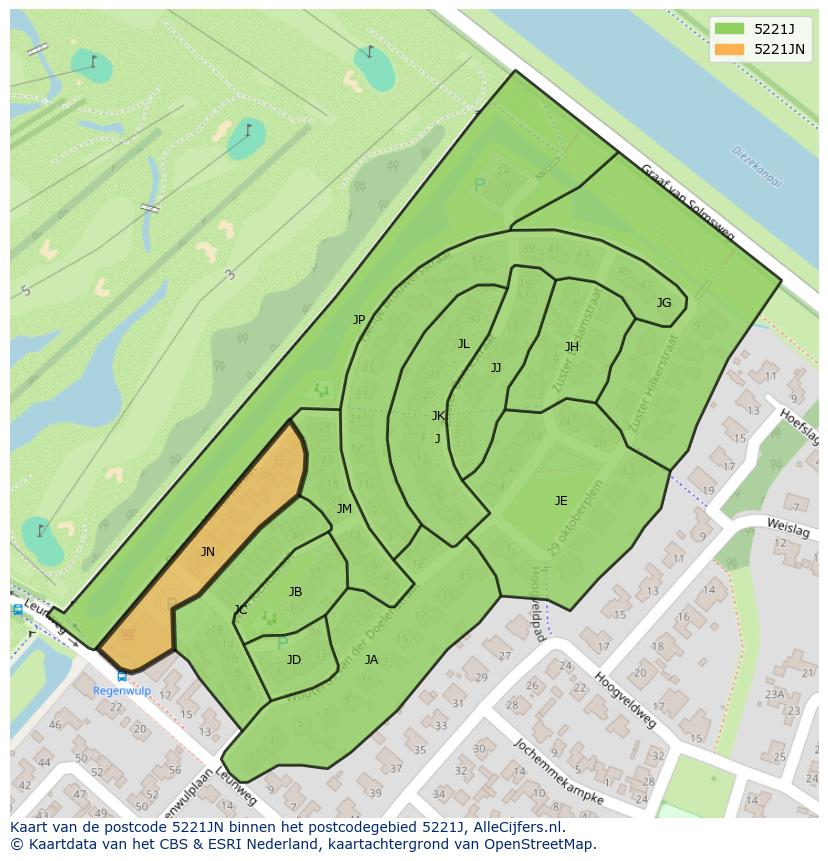 Afbeelding van het postcodegebied 5221 JN op de kaart.