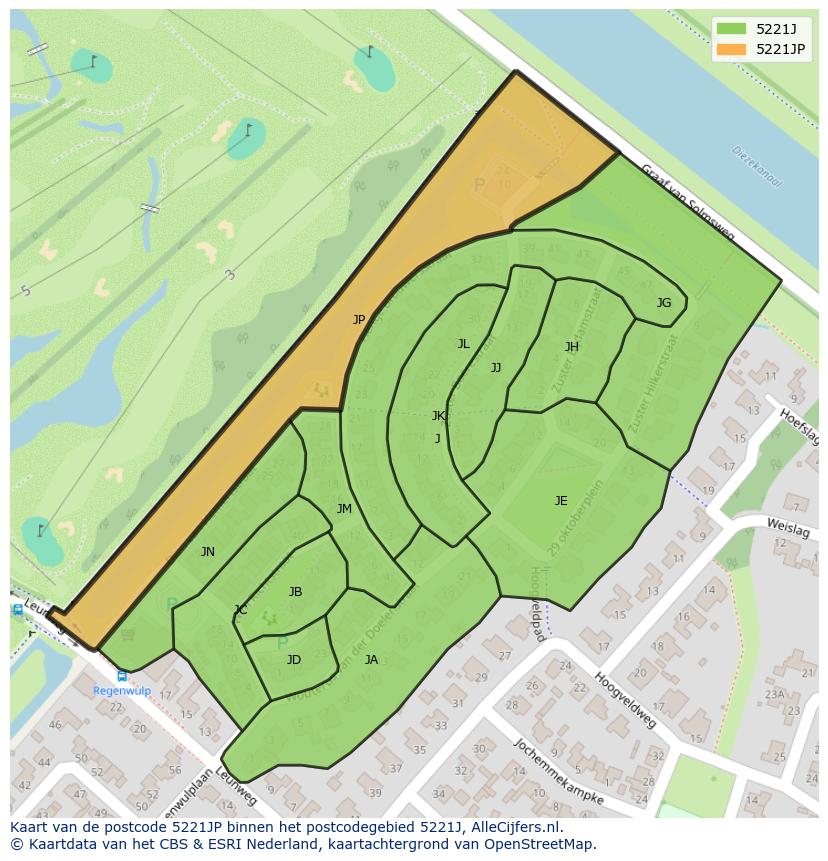 Afbeelding van het postcodegebied 5221 JP op de kaart.