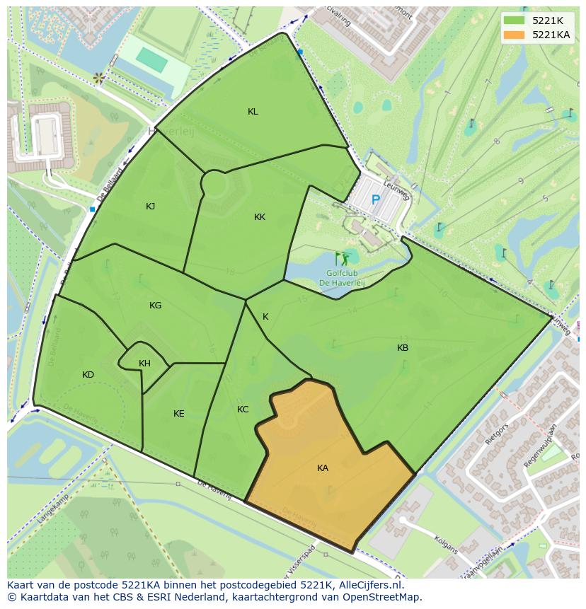 Afbeelding van het postcodegebied 5221 KA op de kaart.