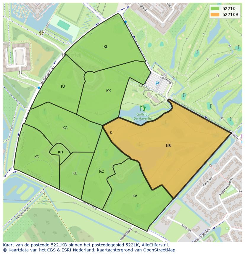 Afbeelding van het postcodegebied 5221 KB op de kaart.