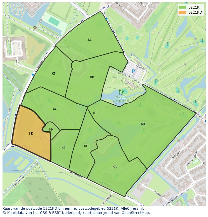 Afbeelding van het postcodegebied 5221 KD op de kaart.