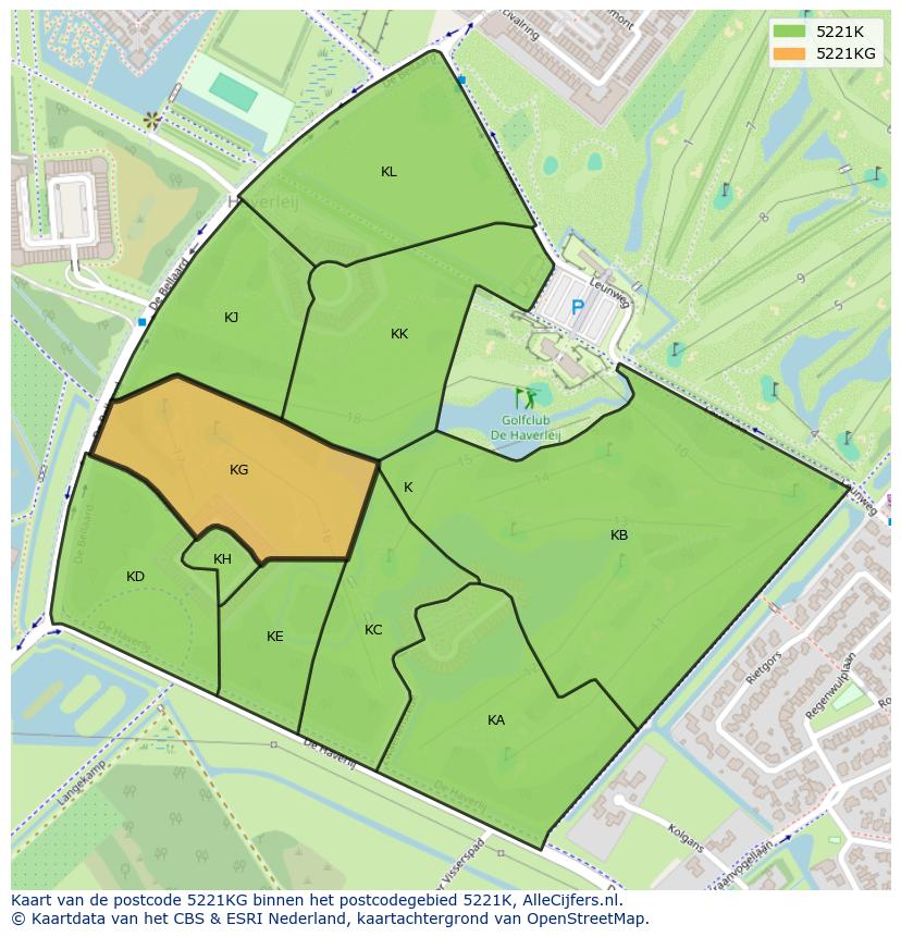 Afbeelding van het postcodegebied 5221 KG op de kaart.