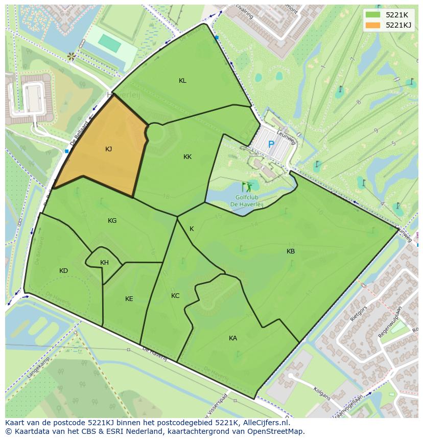 Afbeelding van het postcodegebied 5221 KJ op de kaart.