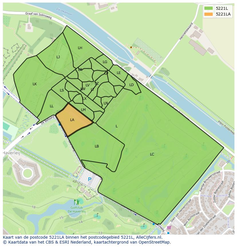 Afbeelding van het postcodegebied 5221 LA op de kaart.