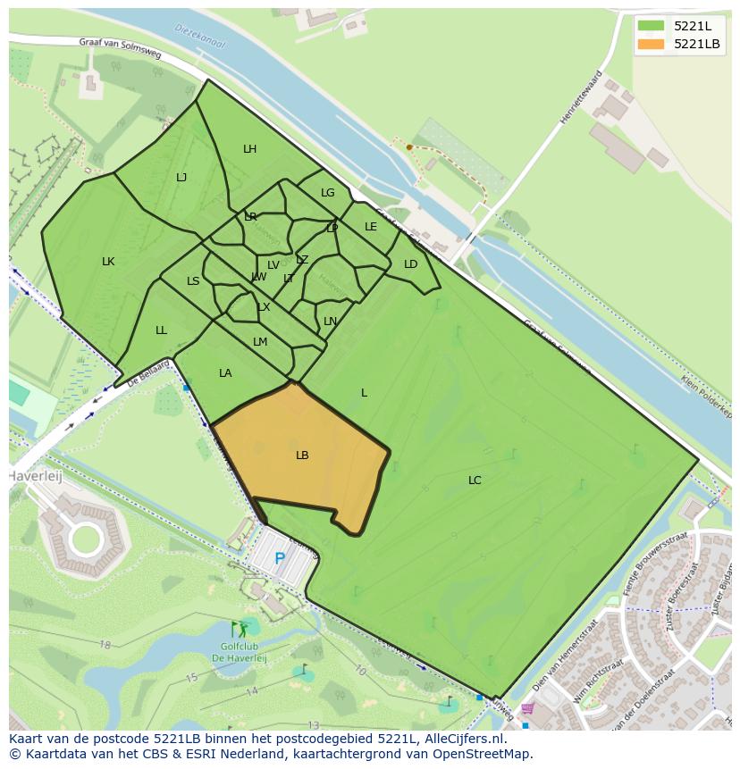 Afbeelding van het postcodegebied 5221 LB op de kaart.