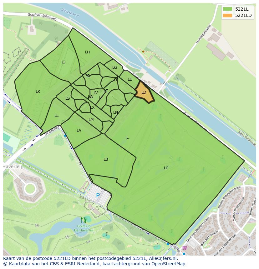 Afbeelding van het postcodegebied 5221 LD op de kaart.